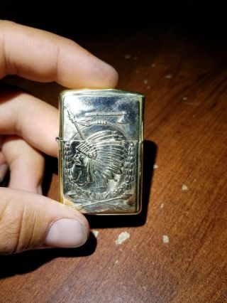 Rare 1998 Solid Brass Zippo Native Indian Chief Warrior Head Cigarette Lighter