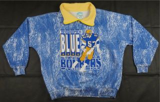 Rare Vtg Adrenalin Winnipeg Blue Bombers Cfl 1/4 Zip Sweatshirt 90s Canada Sz Xl
