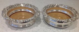 Pair Quality Vintage Silver Plate On Copper Wine Bottle Coasters