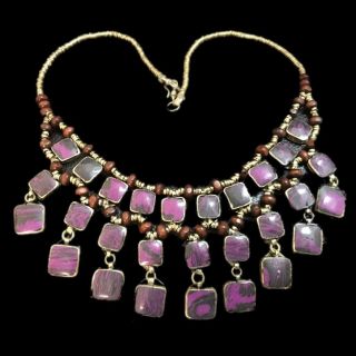 Rare Ancient Purple Stone Pendant Necklace 300 B.  C 28 Stones (2)