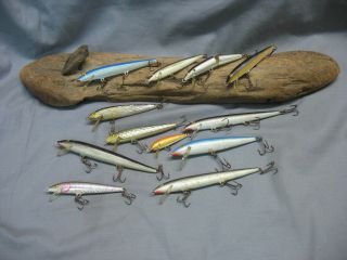 Vintage/old Fishing Lures - 10 Antique Baits - Most Are Rapala - Several Un Marked