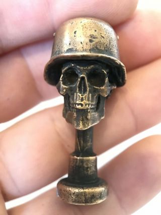 Rare Vintage German Helmet Skull Death Head Pipe Tamper Trench Art Bronze Brass