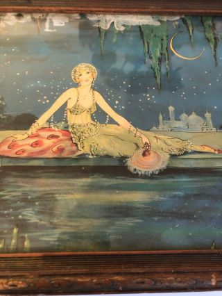 Art Deco Framed Picture Tray Arabian Nights Flapper Style Girl