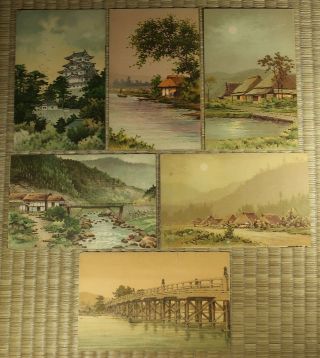 Antique Postcard / Rural Paintings / Set Of 6 / Japanese / C.  1930s