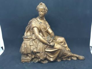 Antique Victorian Spelter Roman Woman Sitting Clock Top Mantle Figure Statue