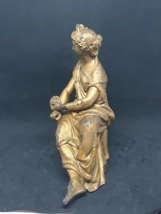 Antique Victorian Spelter Roman Woman Sitting Clock Top Mantle Figure Statue 2