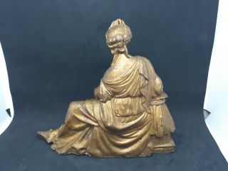 Antique Victorian Spelter Roman Woman Sitting Clock Top Mantle Figure Statue 3
