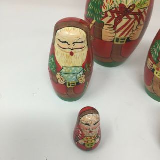 Russian Santa Claus Christmas Nesting Dolls Wooden Set of 5 3