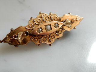 A Antique 9 Ct Gold Victorian Seed Pearl Brooch