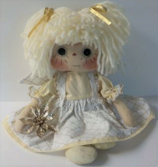 Hm Primitive Raggedy Ann Button Eye Christmas Angel Doll " Angelica " W/ Ornie