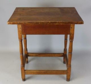 RARE 18TH C WILLIAM AND MARY STRETCHER BASE TAVERN TABLE TOP AND FEET 2