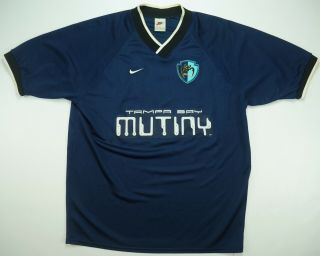 Rare Vintage Nike Tampa Bay Mutiny Mls Soccer Jersey 90s White Tag Navy Blue M