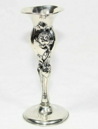 Weighted Sterling Repousse Bud Vase Ornate Rose Design 4 5/8 " Tall Monogrammed
