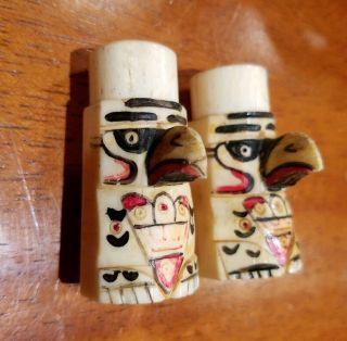 Antique Northwest Coast Native American Indian Carved Totem Salt Pepper Shakers