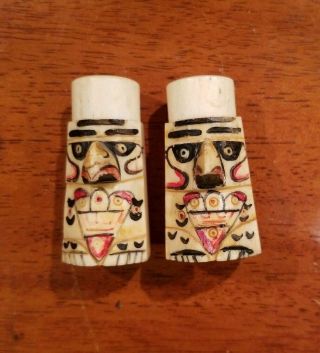 Antique Northwest Coast Native American Indian Carved Totem Salt Pepper Shakers 2
