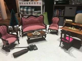 Vintage Dollhouse Victorian Living Room Furniture And Accessories