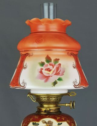 Rare Victorian Painted Opal Glass Kerosene Paraffin Duplex Oil Lamp Paris Shade