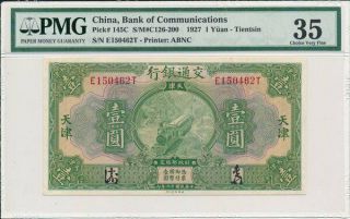 Bank Of Communicatoins China 1 Yuan 1927 Tientsin,  Rare Pmg Au 35