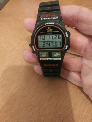 Vintage Timex Triathlon 8 Lap Lcd Digital Alarm Chrono Men 