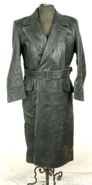 Ww2 Wwii German Army Luftwaffe Officer Dark Green Leather Field Coat Greatcoat