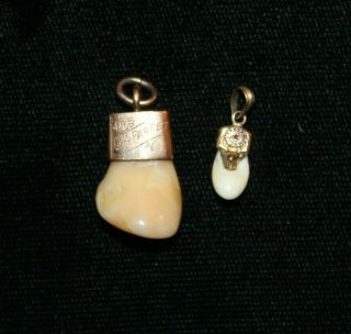 2 Vtg Antique 10k Gold Bpoe Elks Tooth Watch Fob Pendant