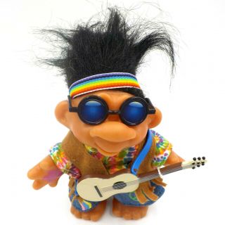Hippie Peace Totally Troll 5 " Doll W/ Black Hair & Guitar,  2001 Playmates
