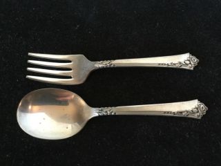 Damask Rose/oneida Heirloom Sterling Silver Baby Child Fork And Spoon