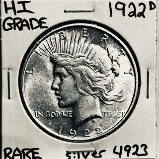 1922 D Peace Silver Dollar Hi Grade U.  S.  Rare Coin 4923