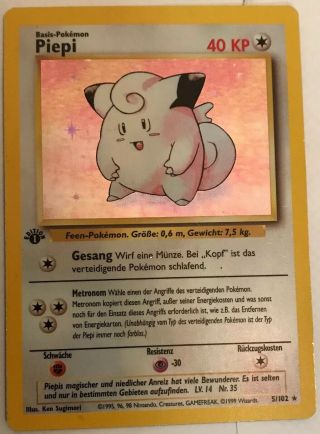 Pokémon 1999 1st Edition German Wotc Holo Foil Piepi 5/102 (clefairy) Rare