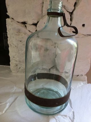 Vintage Rare 5 Gallon Glass Water Bottle Jug With Handel And Strap