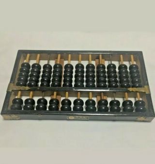 Vintage Chinese Lotus Flower Brand wood & brass Abacus 3