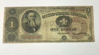 1890 $1 Stanton Treasury Note Rare Large Brown Seal Small Tears At Center.