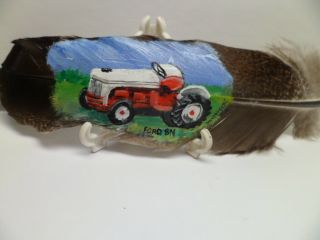 Tractor,  Ford 8n - Hand Painted Rare Turkey Feather,  By Artist W.  W.  Hoffert