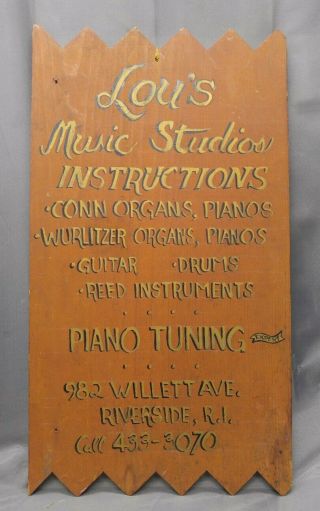 Antique Old Vintage Hand Painted Wooden Sign Music Studio Lessons Piano Tuning