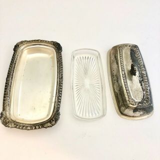 Silver Plate Butter Dish With Glass Insert