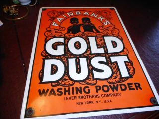 Antique Porcelain " Fairbanks Gold Dust Washing Powder " Lever Bros,  Co.  N.  Y. ,  N.  Y