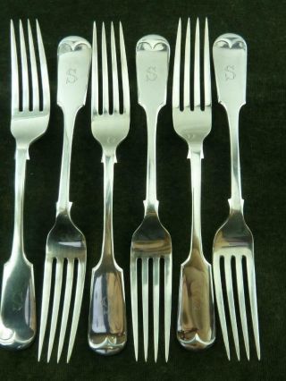 6 Vintage Dinner Table Forks Fiddleback Pattern Silver Plated