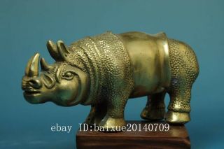CHINESE OLD HAND CARVING PURE COPPER CARVING RHINOCEROS STATUE D01 2