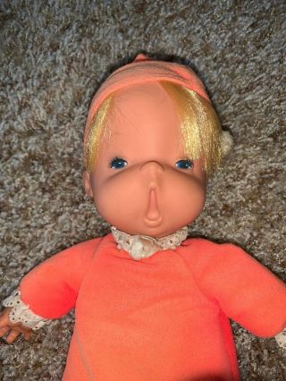 Vintage 1970 Mattel Yawning Beans Orange Baby Beans Doll 12 "