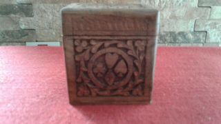 Vintage Carved Wooden Playing Cards Box Vgc