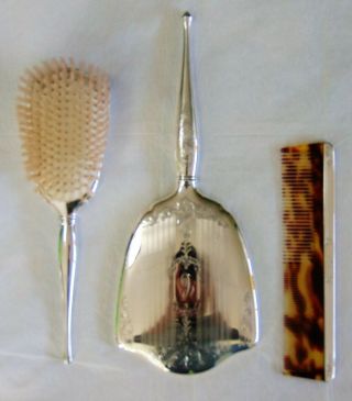 Vintage Birks Sterling Silver Hair Brush,  Comb & Hand Mirror Vanity Set.
