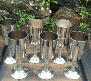 Vintage Set Of 6 Alara Silver Plate Wine Goblets Glasses Made In Spain