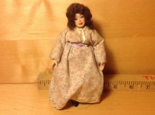 Vintage Miniature Artisan Ooak Dollhouse 1:12 Woman Doll Floral Brunette