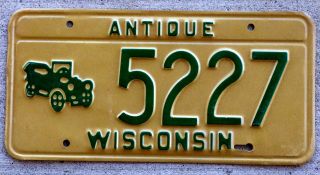 Green On Light Tan Wisconsin Antique Car License Plate