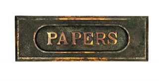 Rare Vintage Antique Post Office Papers Door Slot Plaque Sign Brass Copper