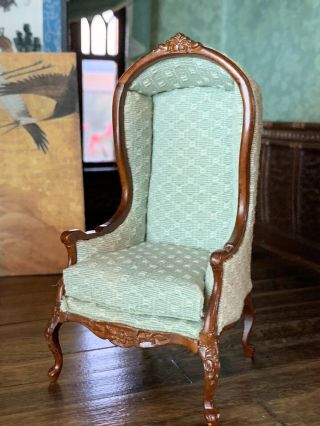 Vintage Miniature Dollhouse Rare Early Bespaq Canopy Porters Chair Upholstered
