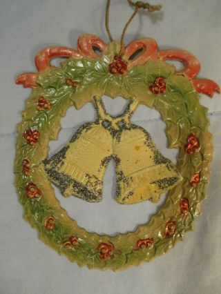 Antique Christmas Die Cut Decoration,  Ornament,  Wreath & Bells,  German