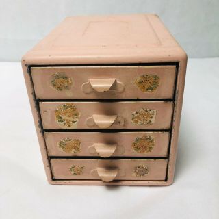 Antique Metal 4 Drawer Sewing Spool Box Chest Pink