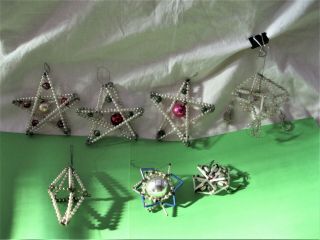 Asst Antique Vintage Czech Mercury Glass Bugle Bead Star Christmas Ornaments