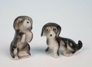 Pair Antique German Porcelain Dachshund Figurine Dog Puppy Dollhouse Miniature
